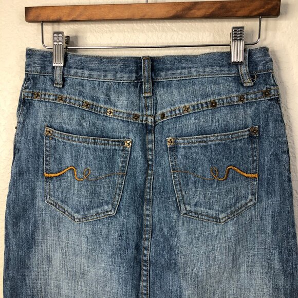 B Jeans Vtg Midi Denim Skirt Women's 4 Cowgirl Western Rodeo Rivets 100% Cotton - Picture 9 of 12
